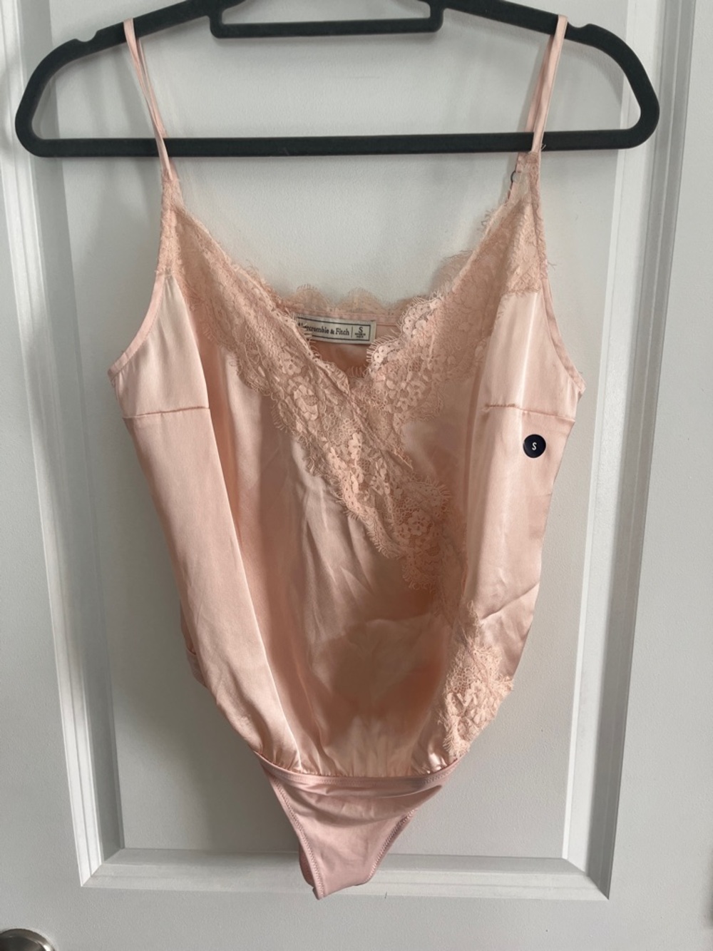 Abercrombie & Fitch Blush Pink Lace Trim Satin Camisole Bodysuit
